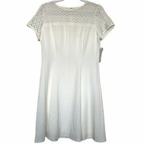 Sandra Darren Ivory Crochet-Neck Lined Dress NWT